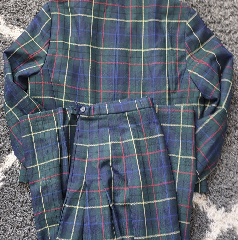 Pendleton Green and Blue Plaid Skirt Set